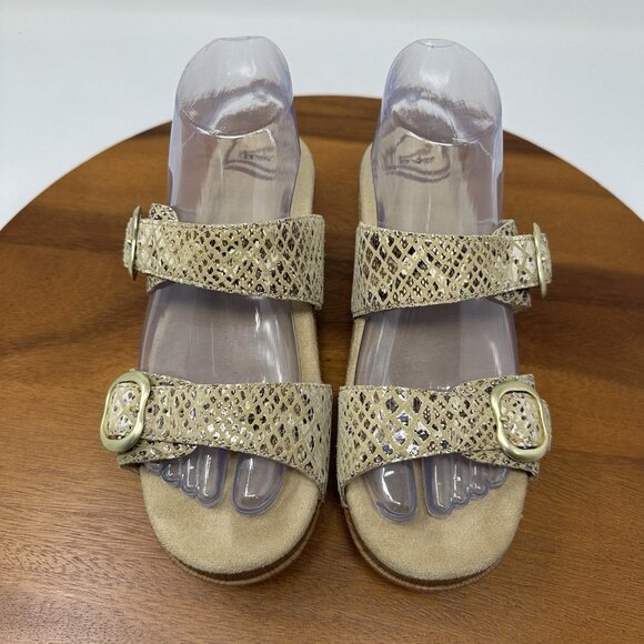 Dansko Sophie Sandals Size 39 US 8.5-9 Beige Snake Print Platform Chunky - Picture 3 of 11
